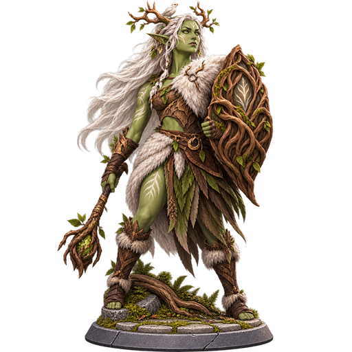 Figurine d'une héroïne Sylvaris équipée d'un bouclier de racines
